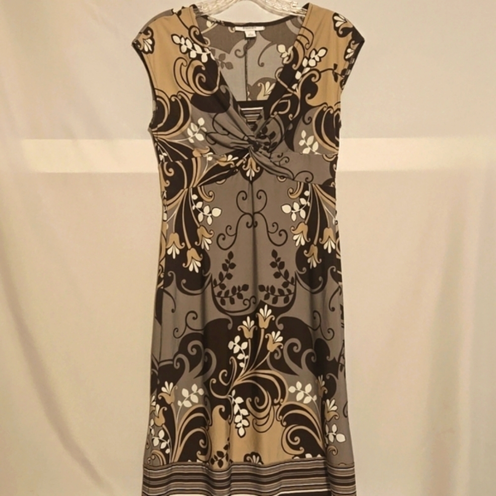 Dress Barn, Dress, Sz 4, Sleeveless, Empire waist, Brown, Cream, Multi-print